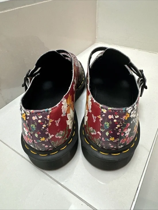 Dr Martens Floral Burgundy Mary Jane Shoes with Double Buckle womens sz 9 rare - Picture 3 of 16